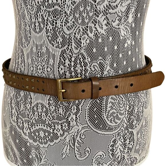 LAUREN Ralph Lauren Studded Genuine Leather Belt Brown - Picture 1 of 8